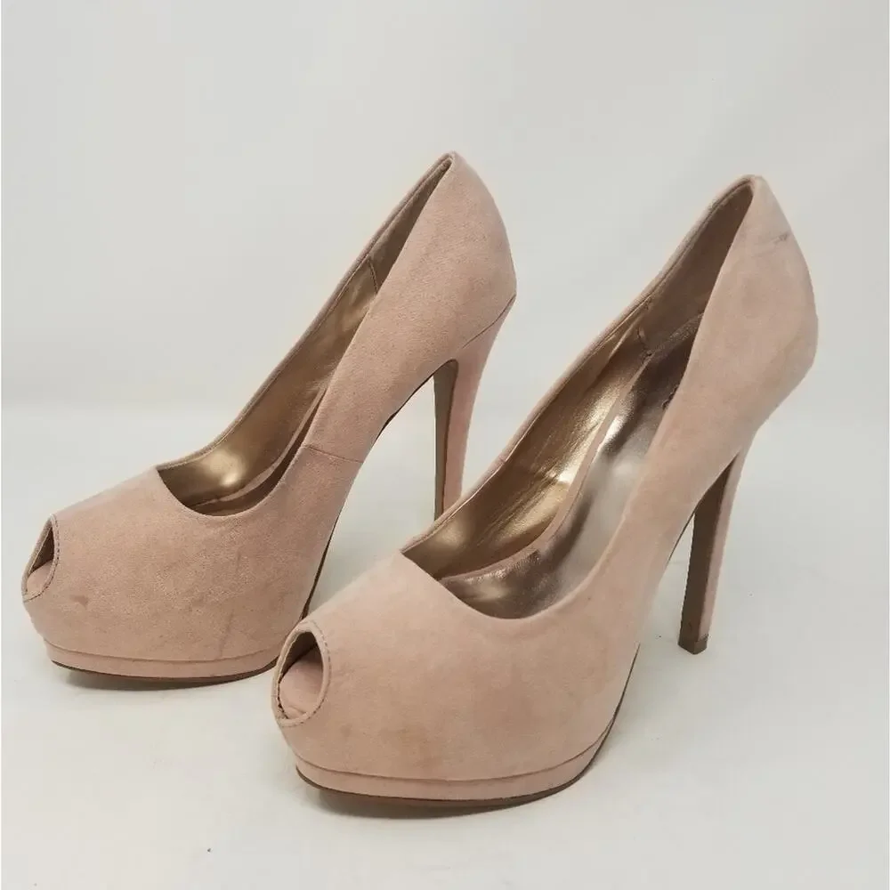 Charlotte Russe Pink Suede Platform‎ Peep Heels 9